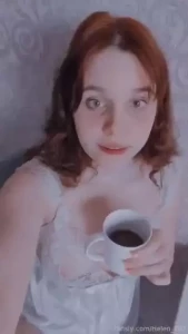 Drinking coffee on a wonderful sunny morning anime cute custom