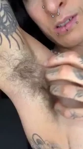 Showing off and playing with my very long armpit hair after a