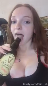 Drinking turns me on redhead redhair ginger strawberry creamy boobs
