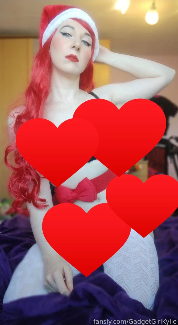 Just bra and panties with a gift bow and santa hat merry christmas 