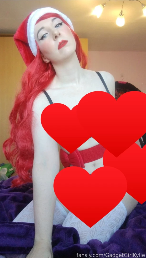 Just bra and panties with a gift bow and santa hat merry christmas part 1 