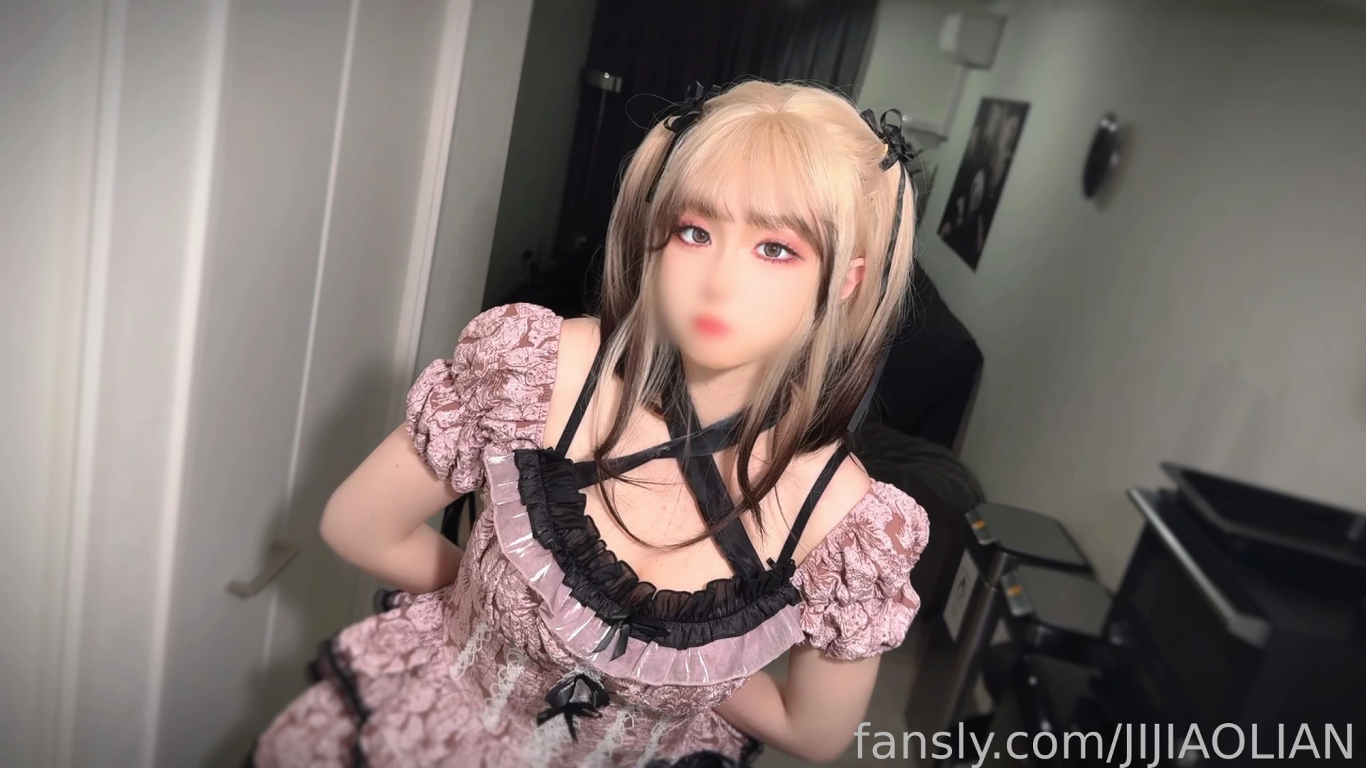 Fansly lo pink lolita skirt black lace stockings blonde cute girl s part 7 