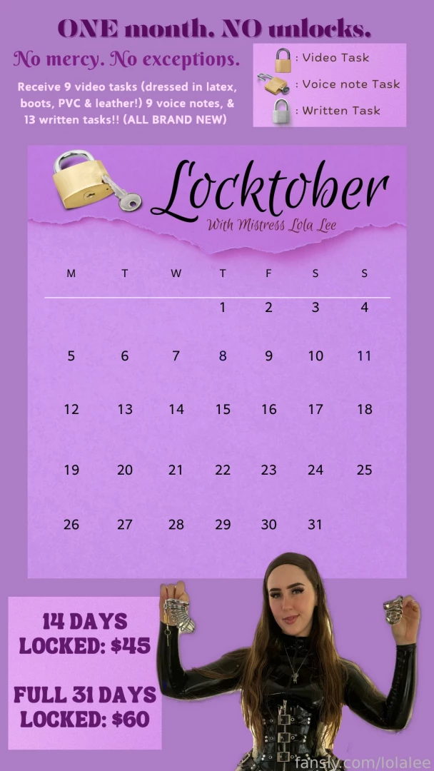 It s locktober tomorrow tip now to secure your spot get your chastity 