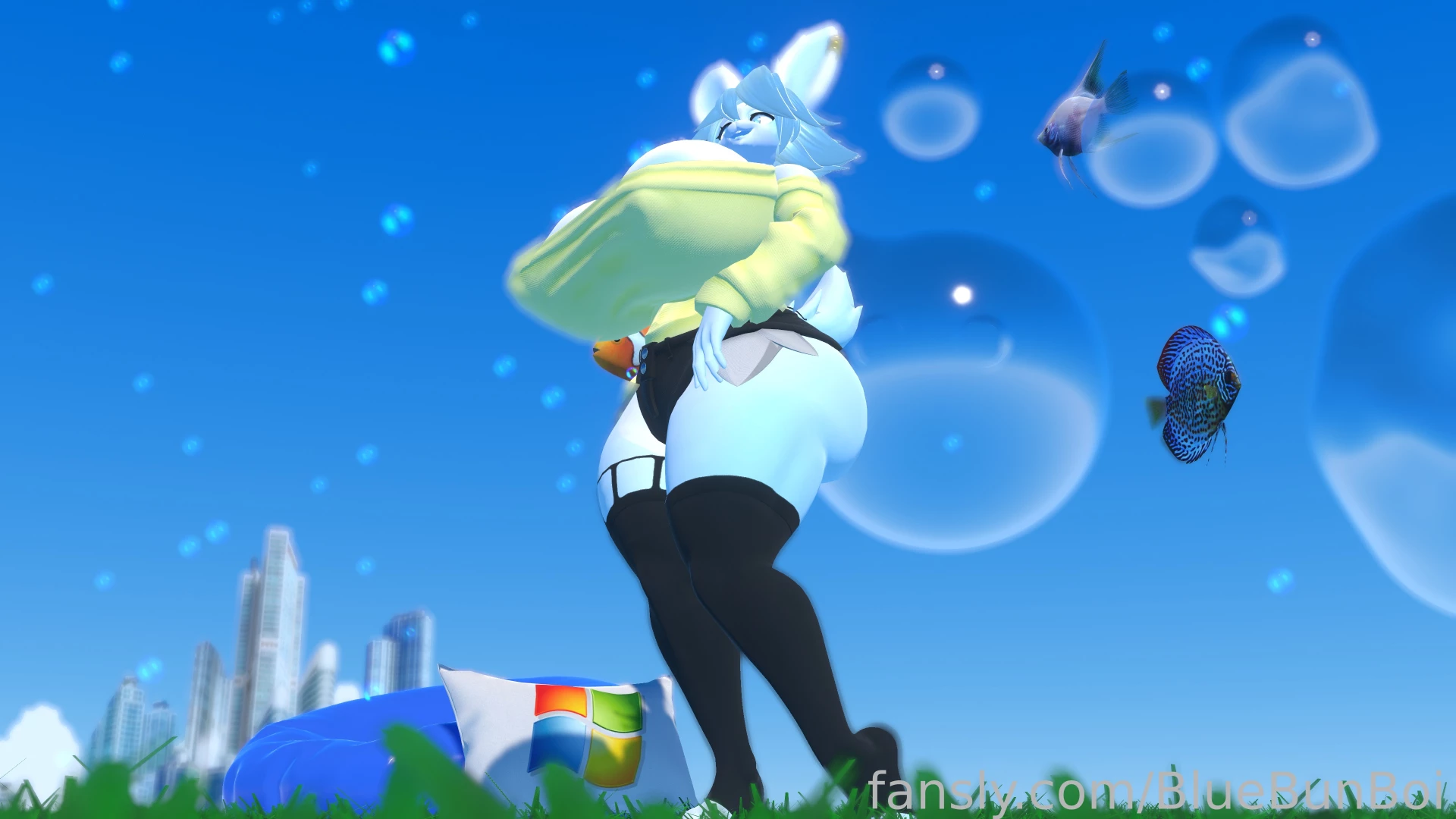 Bubbly office bunny showing off his bust in a totally not part 3 