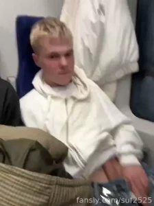 David is playing with his erect penis on the train people passing by