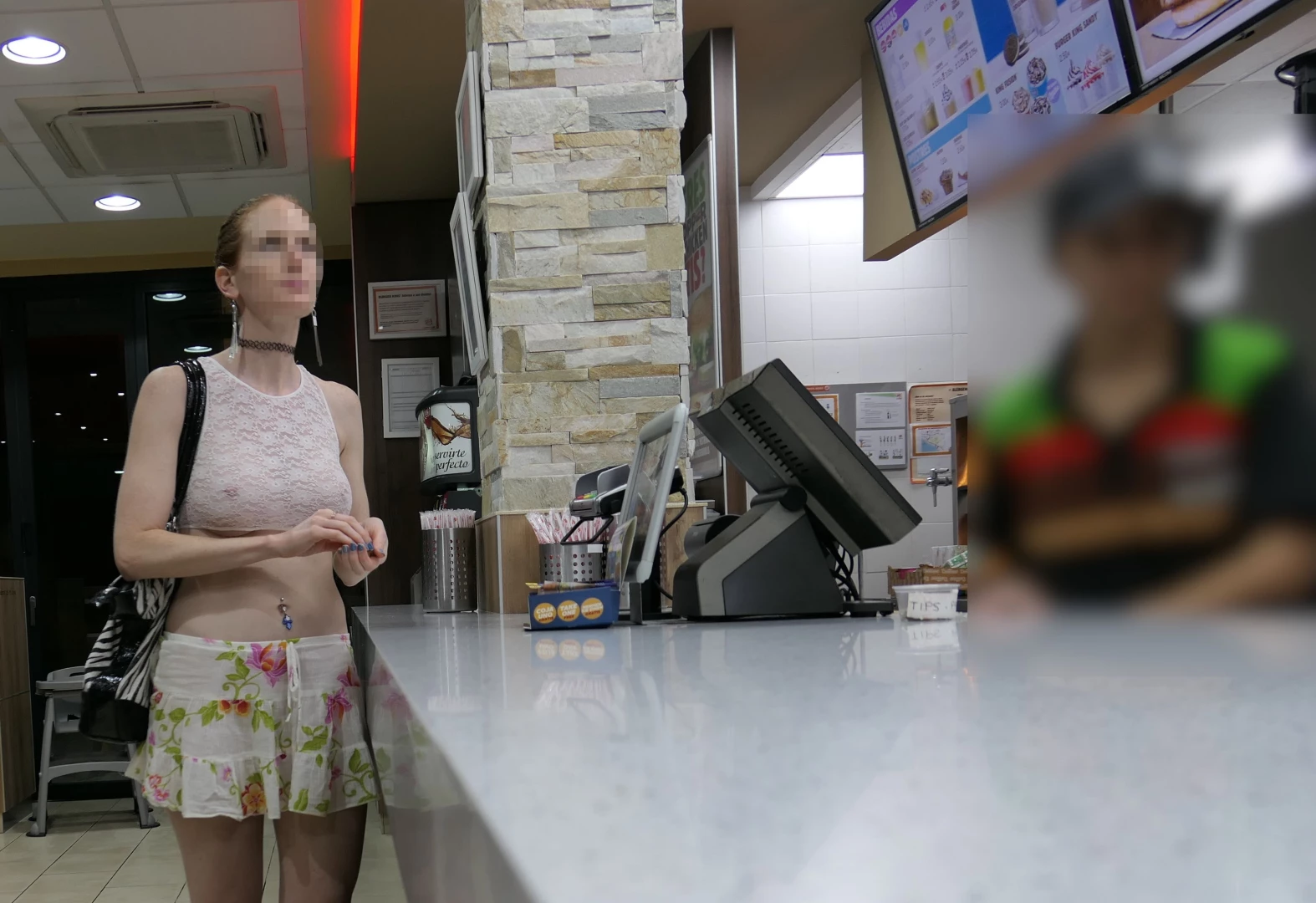 Quick flash at a fast food restaurant flashing publicflashing part 5 
