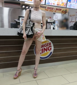 Quick flash at a fast food restaurant flashing publicflashing part 4