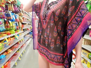 Shopping in a sheer coverup public exhibitionist sheer seethrough part 1