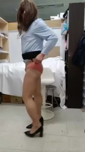 C83-part2 cross dresser - light blue blouse black miniskirt and belt part 7