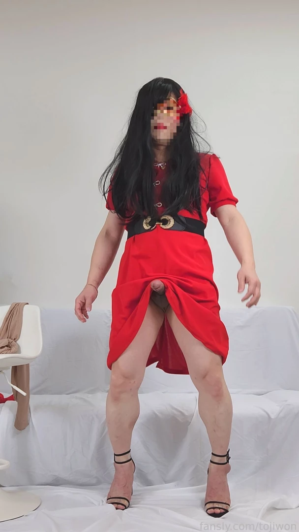 C83-part2 cross dresser - cross dressing in red dress youtubetitle part 5 