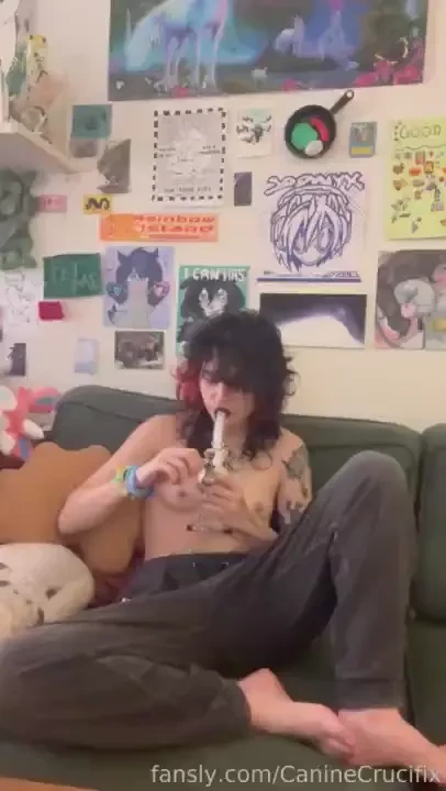 Smoking video casual topless hits lt 3 just chill on the couch listen 