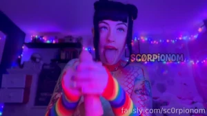 Rainbow slut teases and throats your uncut cock and makes a mess the