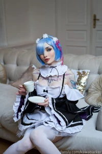 Good morning darling 3 treat cute rem with coffie bigboobs cosplay