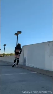 Walking around the parking garage during the day with extremely short