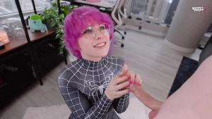 Venom cosplay sloppy blow job femboy gay sissy trans twink