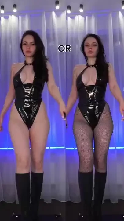 With fishnets or without latex bodysuit fishnets brunette thighs 
