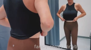 Trying on clothes in the lululemon dressing room braless of course part 1