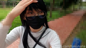 Ha70 wearing a super short skirt and black stockings outdoors the part 4
