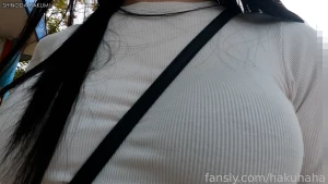 Ha70 wearing a super short skirt and black stockings outdoors the part 2