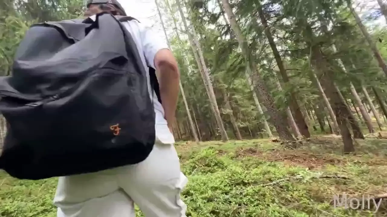 Showing my young boobs after school walking in the forest and eating 