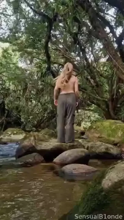 Just a naked elf playing at the river public german deutsch blonde 