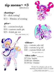 Updated and new tip menu d make sure to dm me with exactly what you