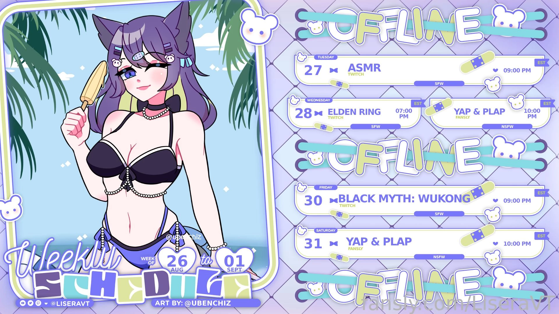 This weeks schedule i ll be on twitch with some asmr elden ring and 