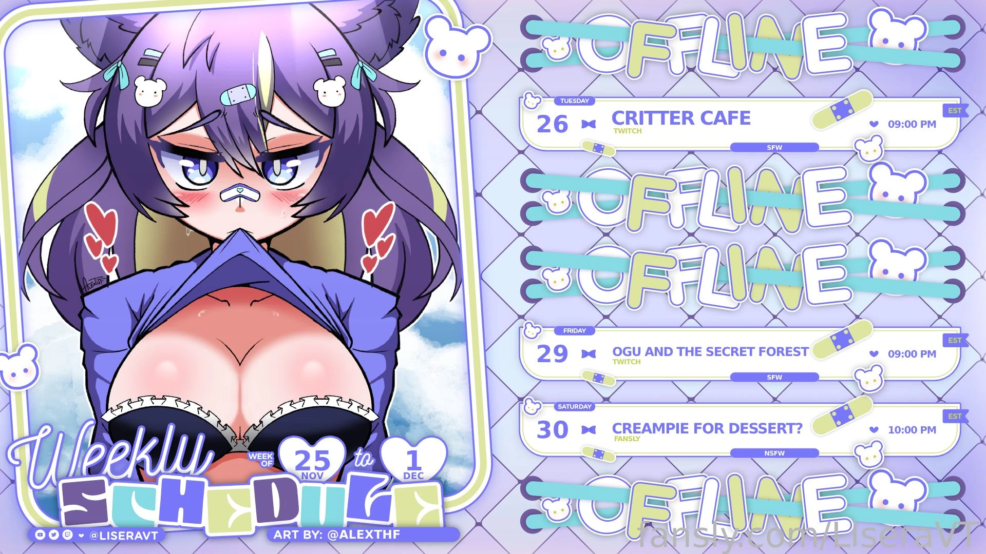 This weeks schedule on twitch i ll be playing some comfy games and 