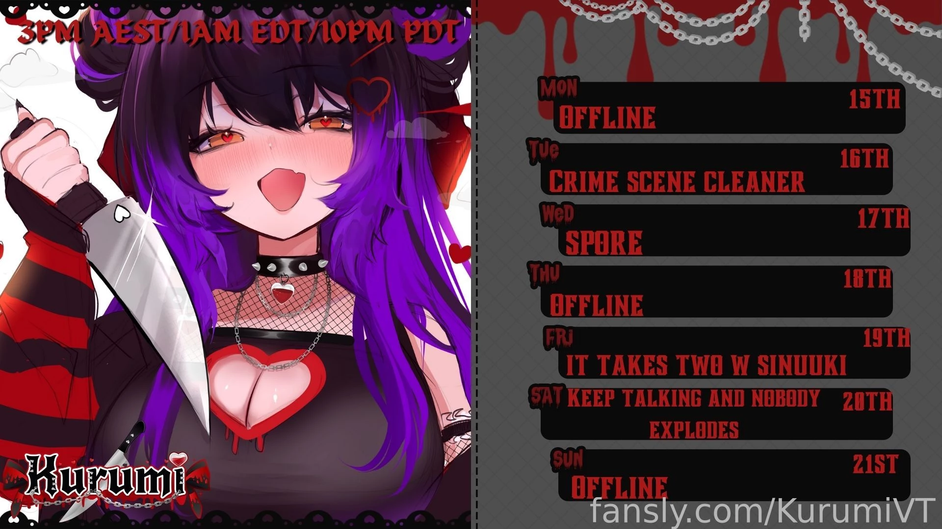 This weeks twitch schedule links http twitch tv kurumii http youtube 