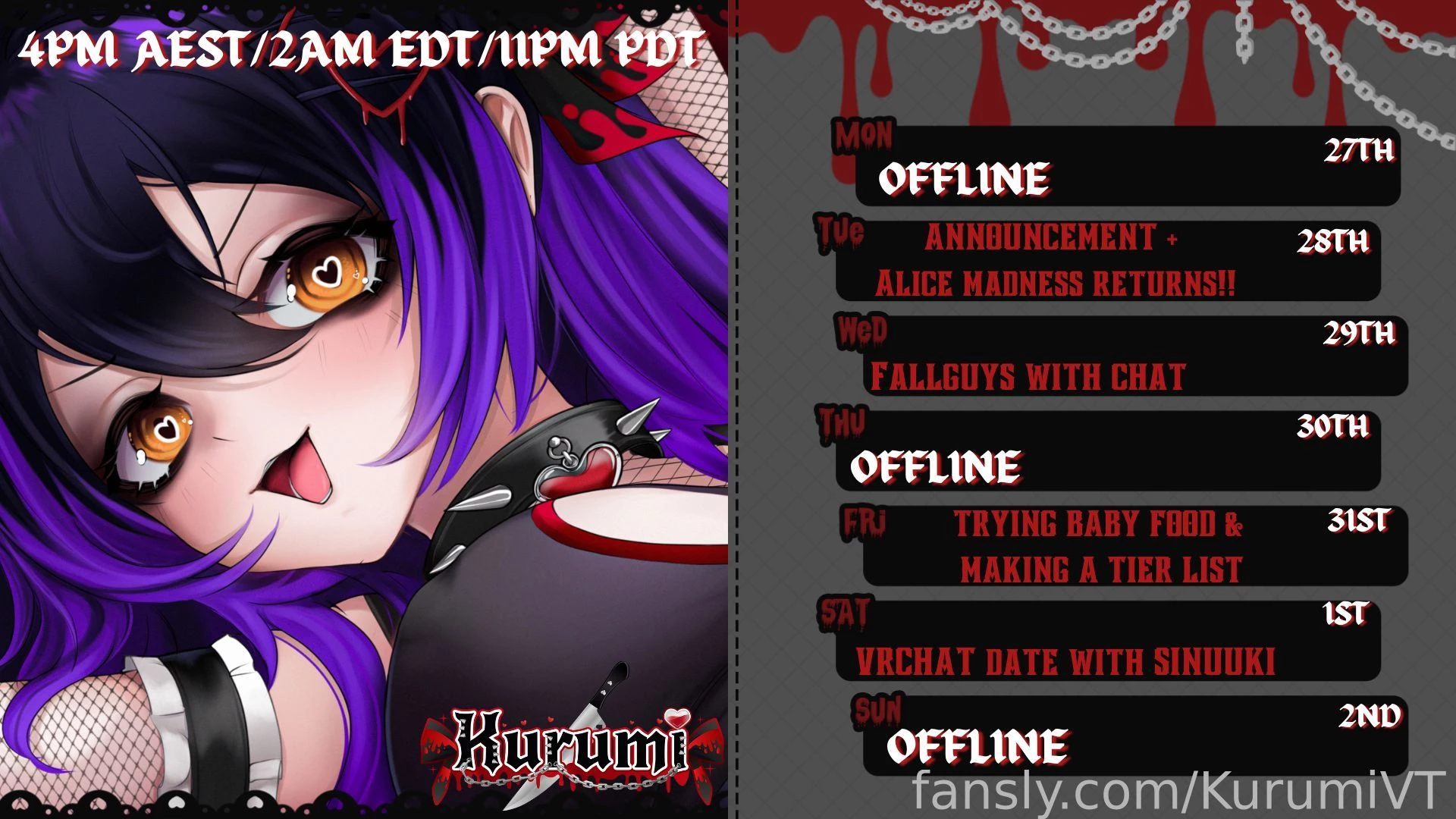 This weeks schedule on twitch i hope to see you all there lt 3 