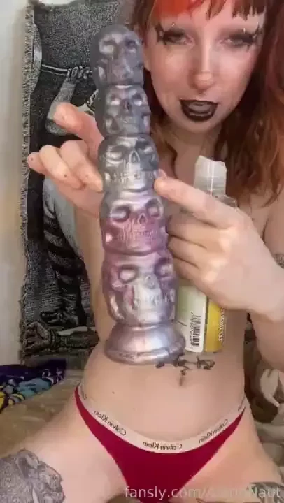 Using my new skull dildo full video is 3 mins tinytits petite small 