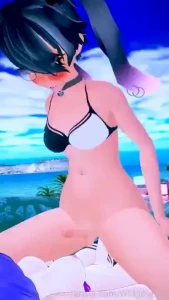 Bikini bun doing bouncy bun things next to the water getting all wet