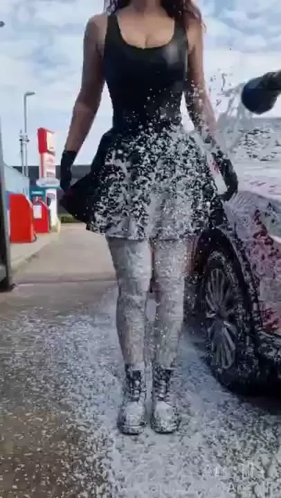 Naughty carwash fun latex fun public naughty fun soap slut dress fyp 