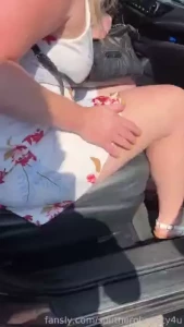 Flashing booty and pussy while getting back in the car from the