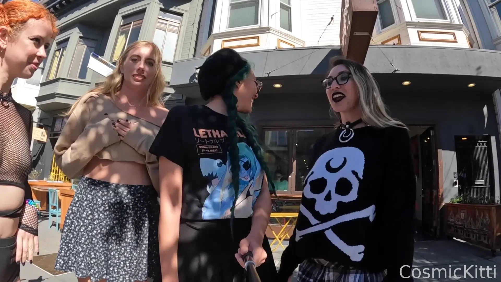 Getting coffee fully naked with shygothexhib pxlprncss and boba_bitch 