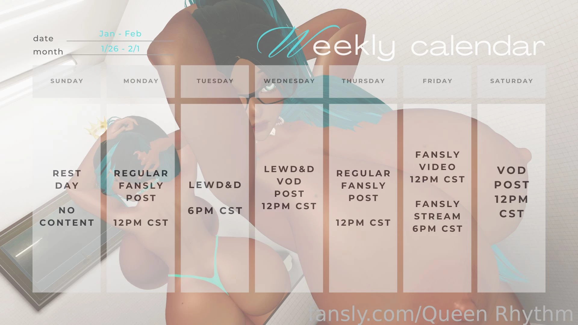 Schedule for this upcoming week since the vote showed you guys want 