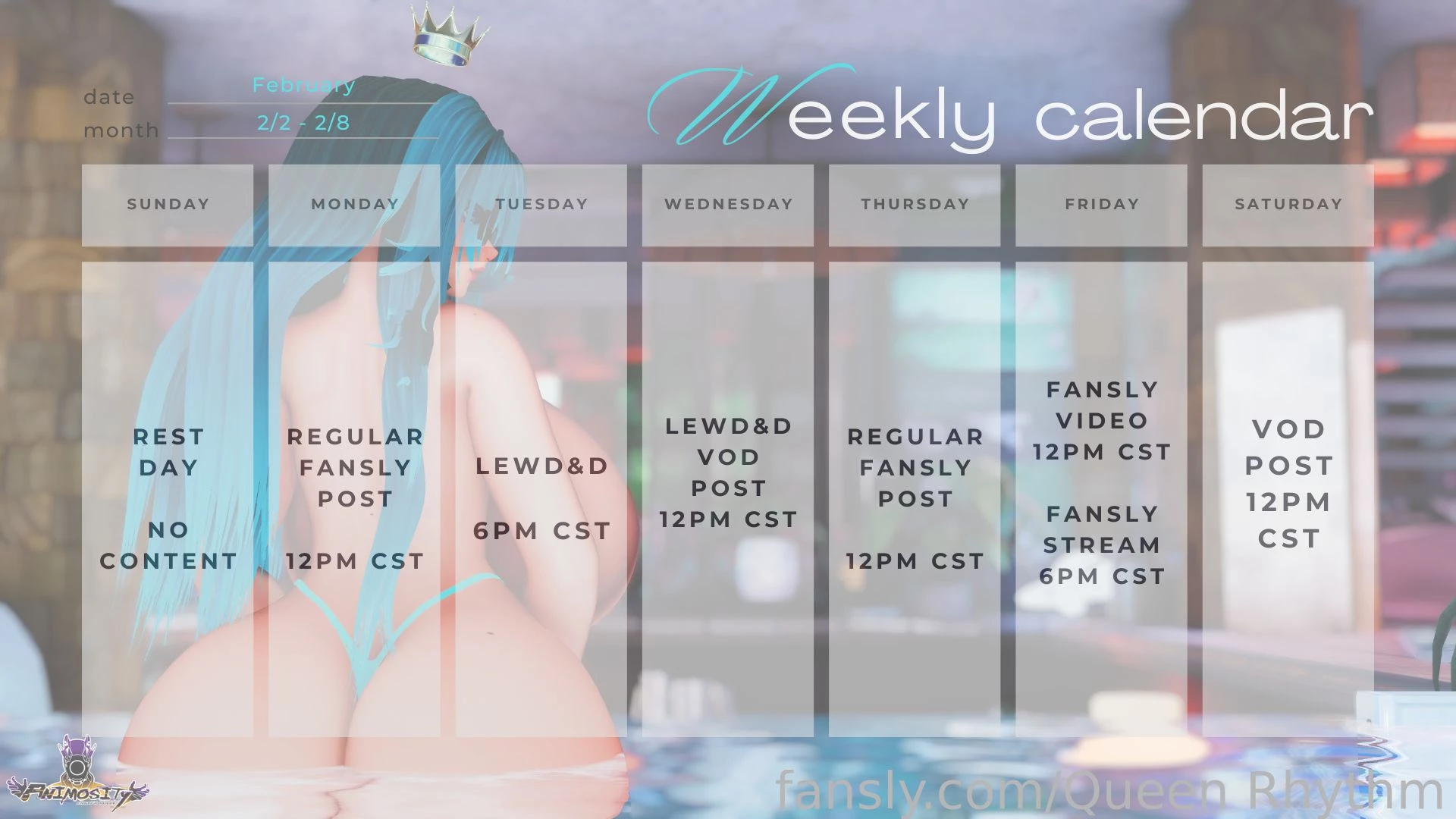 Content schedule for this upcoming week sorry for the late post gt lt 