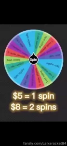 Spin the wheel and win 5 for one spin 8 for two spins no limit on how