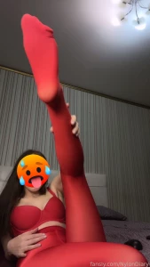 Red glossy tights are perfect for long legs and soft feet tights