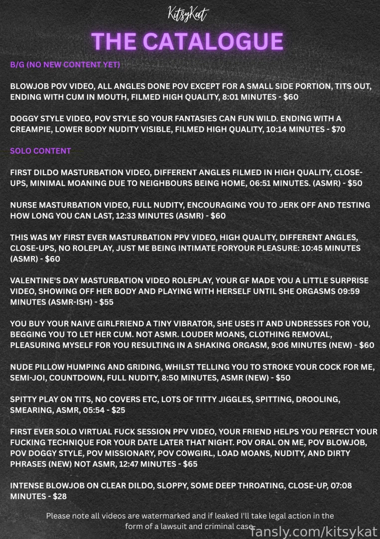 The catalogue my most explicit content three brand new videos added i 