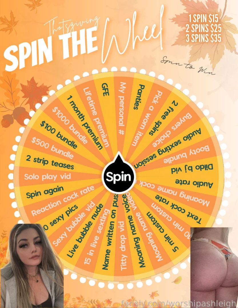 New thotsgiving wheel 1 spin 15 2 spins 25 3 spins 35 amazing prizes 