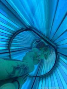 Naked in the solarium would you like to put some sunscreen on me new