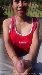 Caught in the act public handjob from busty asian milf nearly exposes