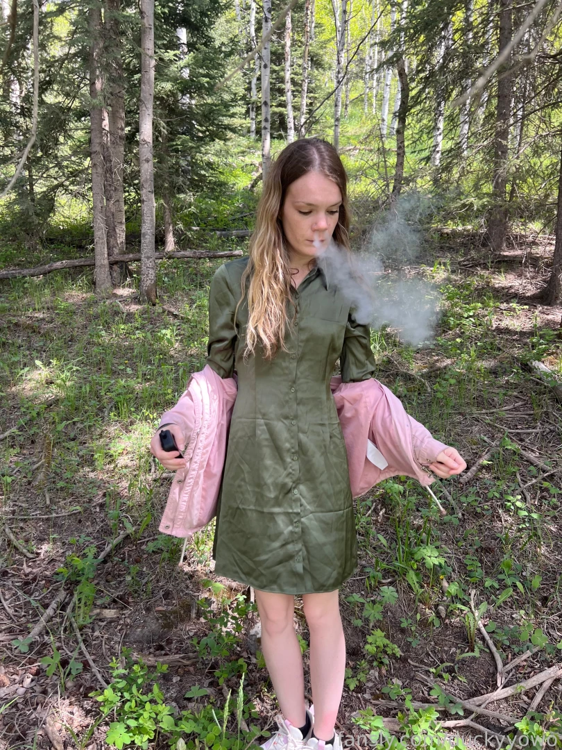 Fire breathing dragon petite brunette vaping nature dress slut 