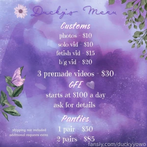 Tip menu for customs and such