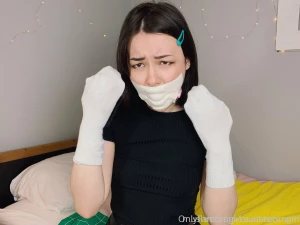 Ball gag microfoam sock mitts wrist cuffs part 3