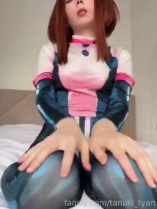 Uraraka s suit is tight around her body but you d have the strength to