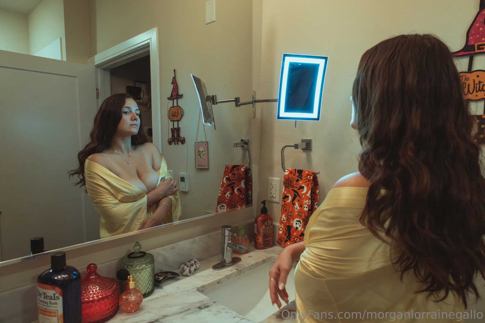 The rest of my bathroom photos in the silk yellow robe - some 