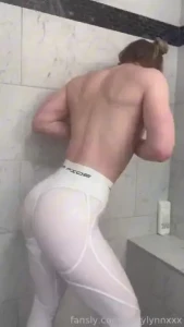 White wet leggings in the shower
