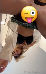 Oops i dropped my phone and this skirt yeah it s way too short guess